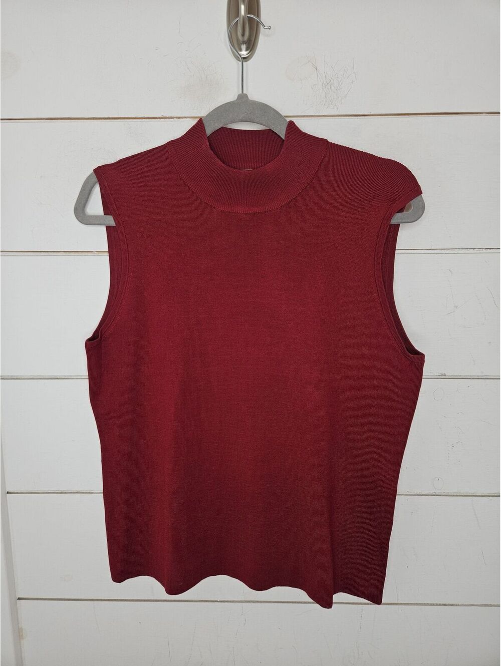 Mainbocher large red silk blend sleeveless mock neck sweater
